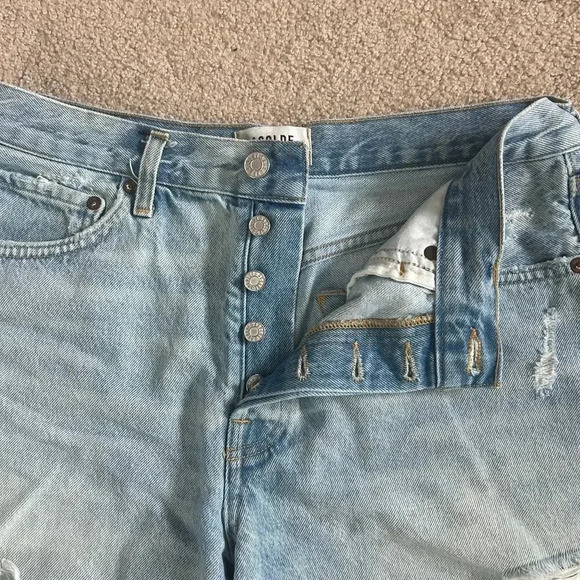 Agolde Parker Long Cotton Cut Off Denim Shorts Swapmeet Raw Hem High Rise Sz 29 - Picture 4 of 11